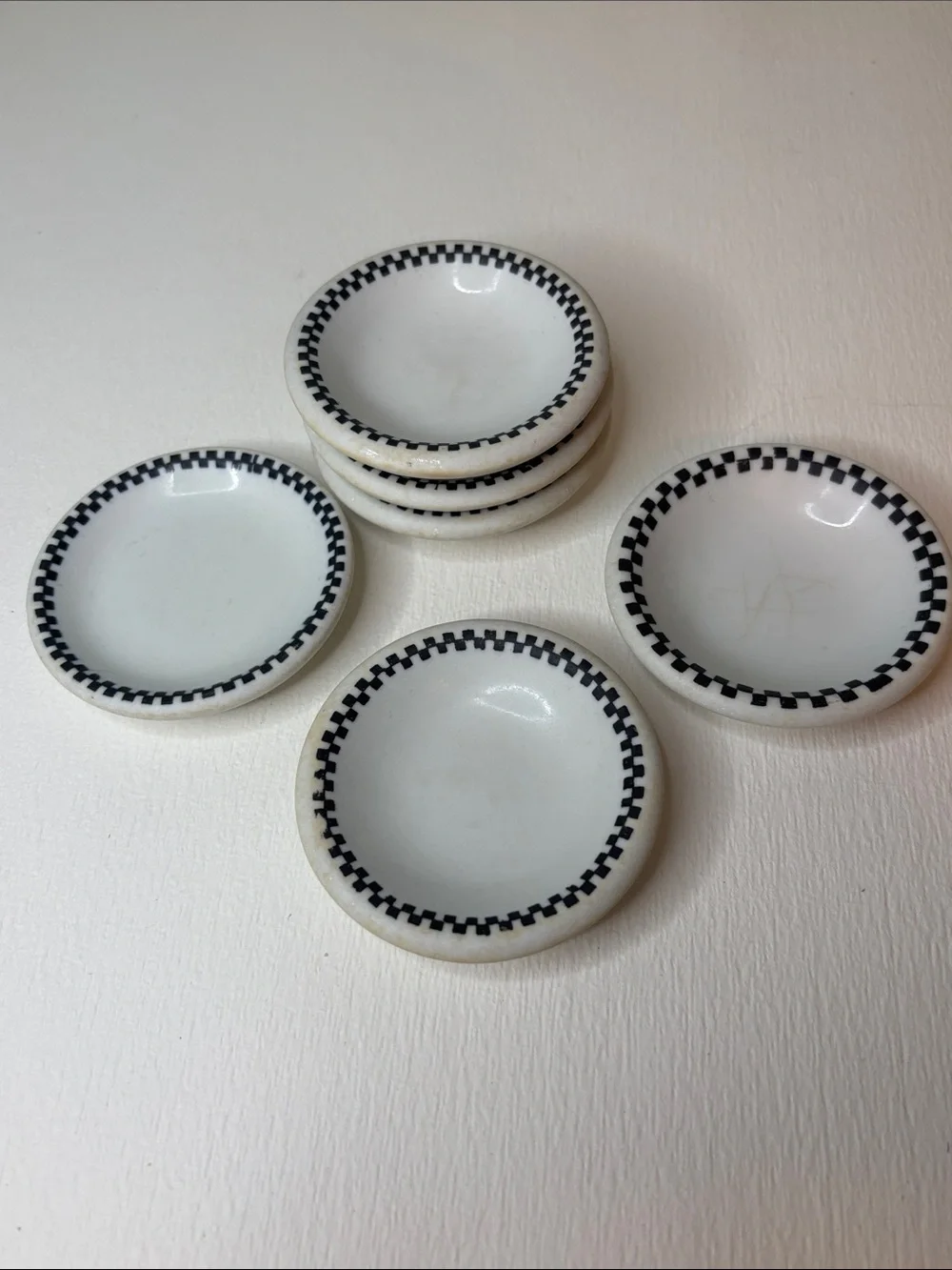 Vintage Restaurant Ware White and Black Butter Pat Dishes - Set of 6